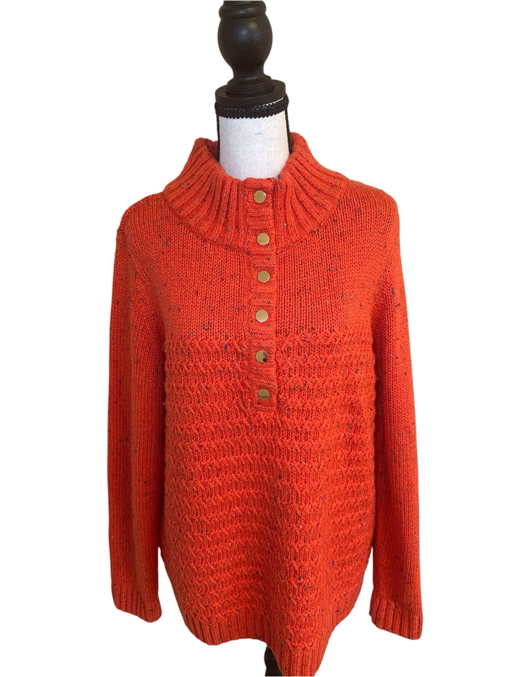 New Talbots Bright Orange Button-Front Sweater size large